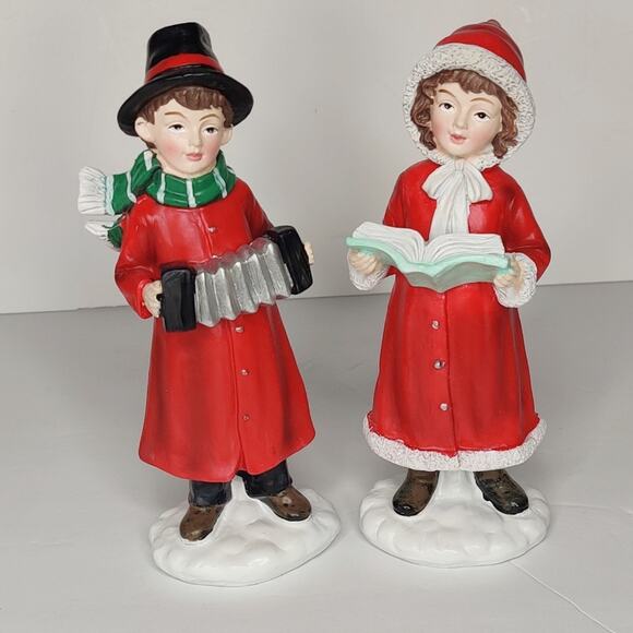 Regency Red Retro Ceramic Children Christmas‎ Carolers Singing Figurine Set